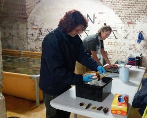 Nicole and Kim recording and assessing material from the 2018 excavation season.