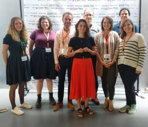 Cardiff University Department of Conservation Alumni and Faculty at Metal 2019 (from left: Johanna Thunberg, Laurie King, David Watkinson, Nicola Emmerson, Peter Meehan, Kim Roche, Jerrod Seifert, and Sarah James)