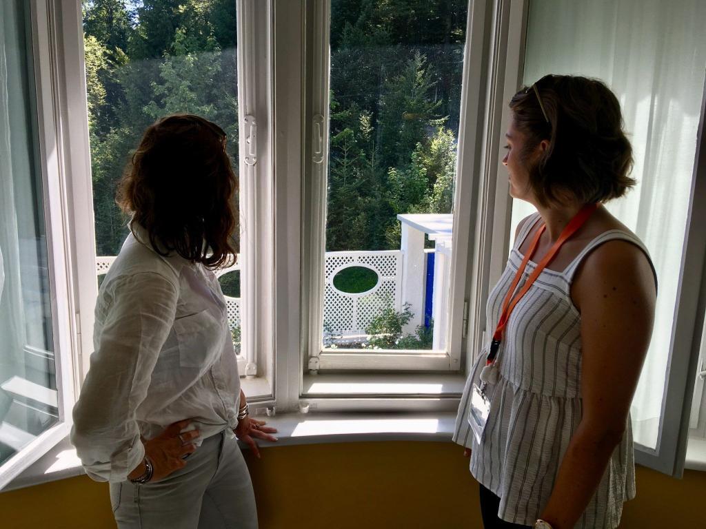 With Nicola Emmerson (left) touring one of Le Corbusier's villas in La Chaux-de-Fonds