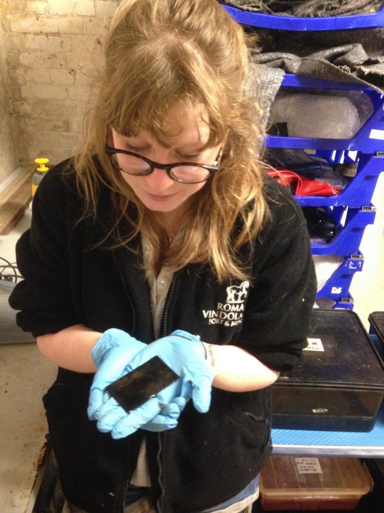 Verity Landrock holding a find from the Rooswijk