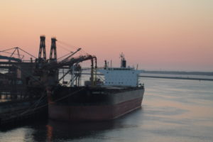 Large dredging vessel in port