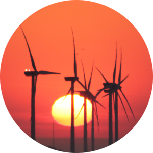 icon of wind turbines during a sunset