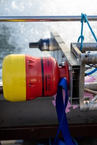 pole mounted tracking beacon on the boat